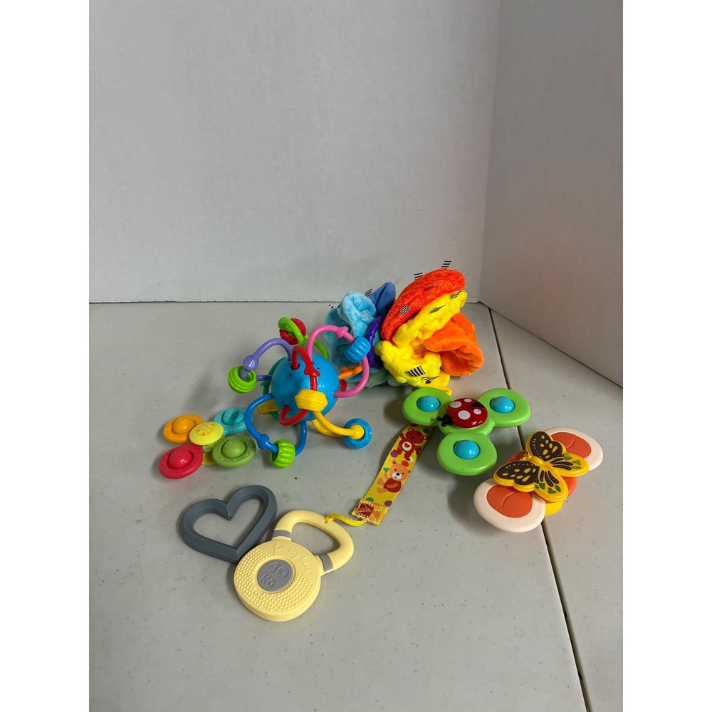 Infant Toy Lot 7 pc Rattle Sensory‎ Teether Suction Spinner